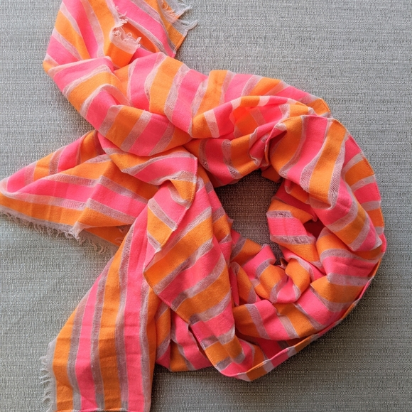 Oversized neon orange/pink striped scarf/wrap - Picture 1 of 5